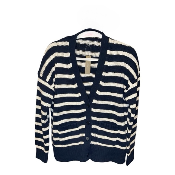 J. Crew Heritage Cotton Relaxed Cardigan in Stripe Size M NWT - Picture 1 of 3